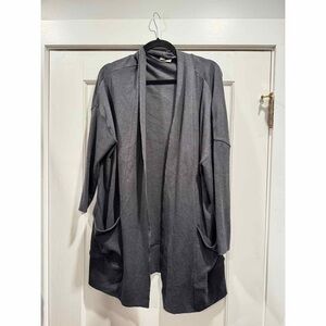 Pact Grey Long line Cardigan M/L Duster Open Front organic cotton fall boho cozy